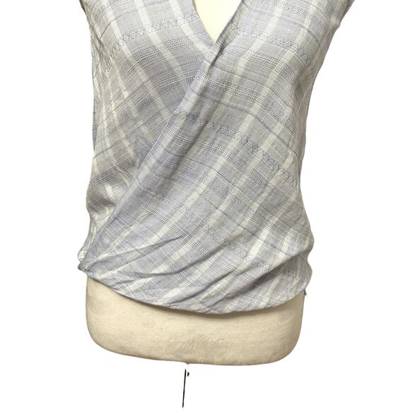 Harper Draped Blouse High-Low Hemline Stripe Pattern Sleeveless Blue/White XXS - Picture 3 of 8